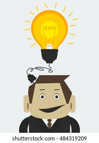 Idea Lightbulb | Editable vector illustration of businessman getting inspiration in flat style