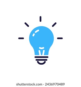 Idea lightbulb icon with illumination lines, vector illustration for creativity, innovation, problem solving and enlightenment concept