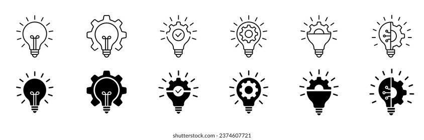 Icono de la bombilla de luz ideal. Inspiración creativa lámpara vectorial colección de iconos. EPS 10