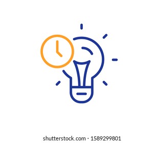 Idea lightbulb sign. Time management line icon. Clock symbol. Colorful outline concept. Blue and orange thin line time management icon. Vector