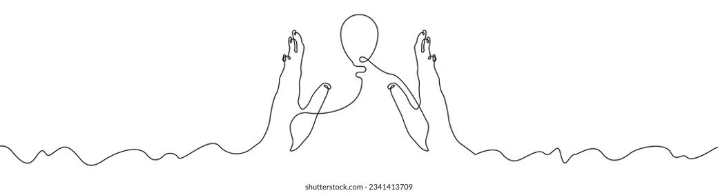 Idea line continuous drawing vector. One line A light bulb between the palms vector background. Light bulb in hands icon. Continuous outline of a Achievement.