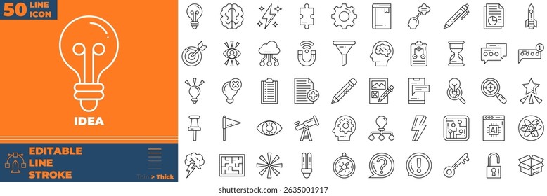 Idea Line Editable Icons set. Vector illustration in modern thin line style of idea icons: Electric lamp, light, innovation, etc