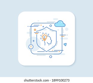 Idea line icon. Abstract vector button. Human head with light bulb sign. Inspiration symbol. Idea line icon. Protect shield concept. Vector