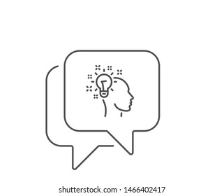 Idea line icon. Chat bubble design. Human head with light bulb sign. Inspiration symbol. Outline concept. Thin line idea icon. Vector