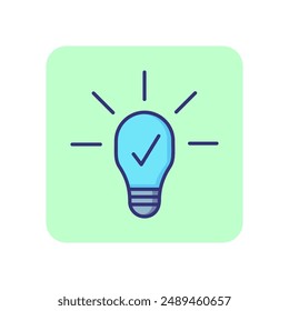 Idea line icon. Checkmark in shining bulb. Innovation concept. Can be used for topics like eureka, finding solution, startup