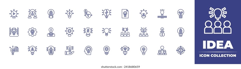 Idea line icon collection. Editable stroke. Vector illustration. Containing idea, light bulb, solution, hand, energy, innovation, brainstorming, creativity, creative, good idea, ideas.
