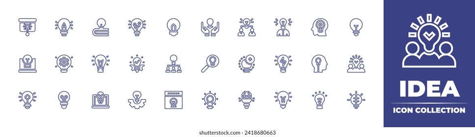 Idea line icon collection. Editable stroke. Vector illustration. Containing idea, lightbulb, creative team, creativity, innovation, search, light bulb, teamwork, ideas.