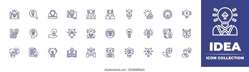 Idea line icon collection. Editable stroke. Vector illustration. Containing idea, main idea, no idea, brainstorm, innovation, bulb, good, exchange ideas.