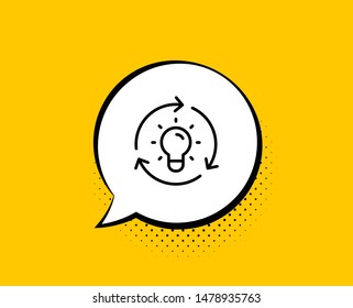 Idea line icon. Comic speech bubble. Lightbulb sign. Core value symbol. Yellow background with chat bubble. Idea icon. Colorful banner. Vector