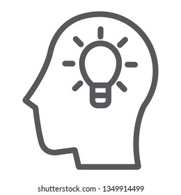 Idea line icon, creative and innovation, head with lamp sign, vector graphics, a linear pattern on a white background, eps 10.