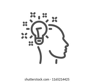 Idea line icon. Human head with light bulb sign. Inspiration symbol. Quality design element. Classic style idea. Editable stroke. Vector