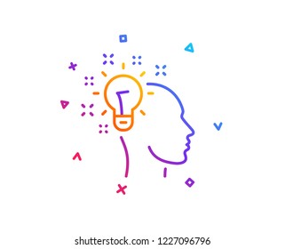 Idea line icon. Human head with light bulb sign. Inspiration symbol. Gradient line button. Idea icon design. Colorful geometric shapes. Vector