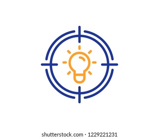 Idea line icon. Light bulb or Lamp in target sign. Creativity, Solution or Thinking symbol. Colorful outline concept. Blue and orange thin line color icon. Idea Vector