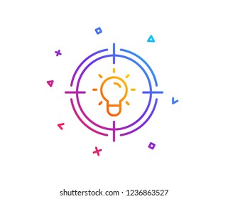 Idea line icon. Light bulb or Lamp in target sign. Creativity, Solution or Thinking symbol. Gradient line button. Idea icon design. Colorful geometric shapes. Vector