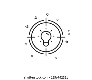 Idea line icon. Light bulb or Lamp in target sign. Creativity, Solution or Thinking symbol. Geometric shapes. Random cross elements. Linear Idea icon design. Vector