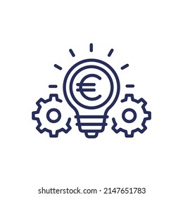 Idea line icon with light bulb, gears and euro