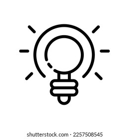 Icono de línea Idea. Bombilla, brillo, plan, pensamientos, luz, electricidad, teoría, conjetura, comprensión, negocios, estrategia, genio. Pensar en el concepto. Icono de línea negra del vector