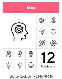 Idea line icon set. Bulb, gear, brain work. Processing concept. Can be used for topics like intelligence, business, startup