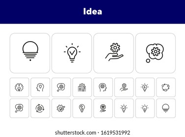 Idea line icon set. Bulb, gear, brain work. Processing concept. Can be used for topics like intelligence, business, startup