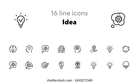 Idea line icon set. Bulb, gear, brain work. Processing concept. Can be used for topics like intelligence, business, startup