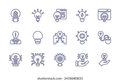 Icon-Satz für Idea-Linie Bearbeitbarer Strich. Vektorgrafik. Mit Ideen, Lösung, Kreativität, Hand, Ideen.