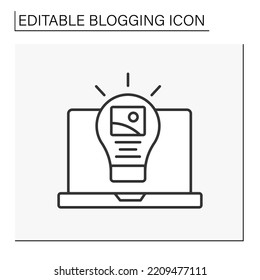 Icono de línea Idea.Plan de contenido. Blogueo y transmisión. Comunidad de Internet.Concepto de blogueo. Ilustración vectorial aislada. Trazo editable