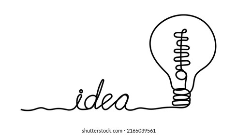 Idea Line Vector. Steps From A Complex Problem To A Simple Business Solution. Idea Text Lines And Doodles Turn Into A Light Bulb. Brainstorming Vector Concept. 