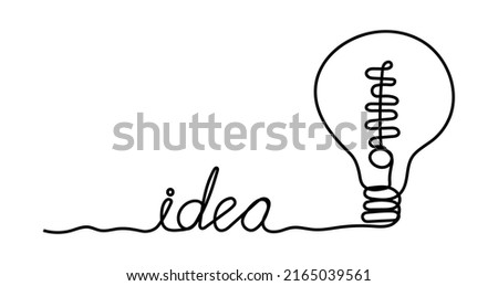 Idea line vector. Steps from a complex problem to a simple business solution. Idea text lines and doodles turn into a light bulb. Brainstorming vector concept. 