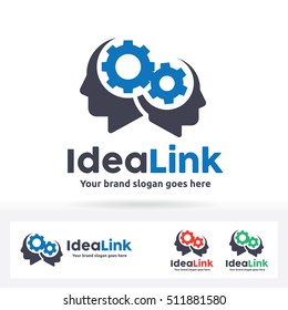 Idea Link Logo. Menschliche Köpfe mit Gear innerhalb der Verbindung zueinander. Das Beste für das Unternehmen, das Teamarbeit und Fantasie-Sharing benötigt.