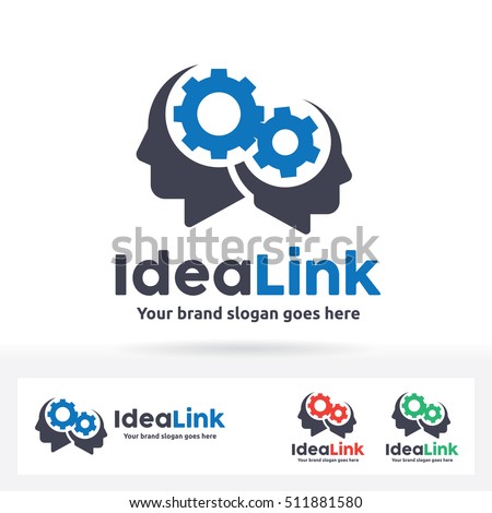 Idea Link Logo. Human Heads with Gear inside linking to each other. Best for the business that need the looks of team work and imagination sharing.