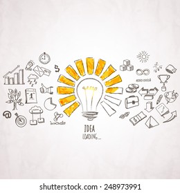 Idea loading. Business icons drawn in pencil. Vector background.