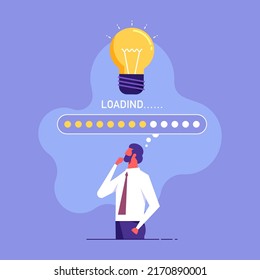 Idea loading. Businessmen create idea for success, progress bar of business finance, vector illustration, creativity big idea concept