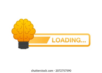 Idea loading concept with idea brain processed on a lightbulb bar. Vector stock illustration.
