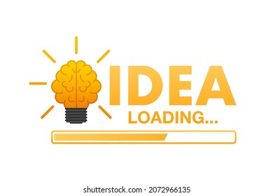 Idea loading concept with idea brain processed on a lightbulb bar. Vector stock illustration.