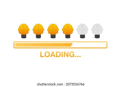 Idea loading concept with idea brain processed on a lightbulb bar. Vector stock illustration.