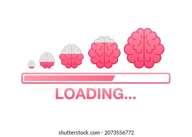 Idea loading concept with idea brain processed on a lightbulb bar. Vector stock illustration.