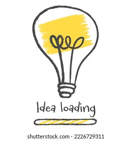 Idea loading with light bulb isolated white background. doodle style lamp bulb idea icon. Creativity and innovation concept. handrawn light bulbs. Cartoon, Vector illustration.