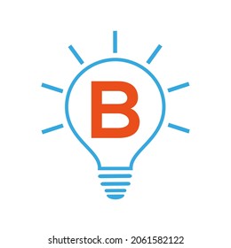 Logo de Idea. Logotipo de letra B con vector de bombilla eléctrica