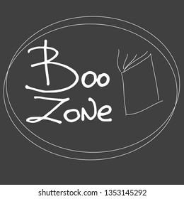The idea of ​​a logo for a bookstore. Hand drawn flat illustration on black background. Book Zone. Chalk on the blackboard. Open book