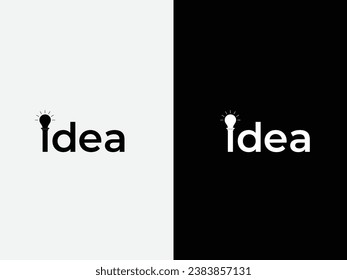 Idea logo design. Idea text. Lettering. Bulb vector. Black and white template. Finance. Think. Mind. Premium template. Font