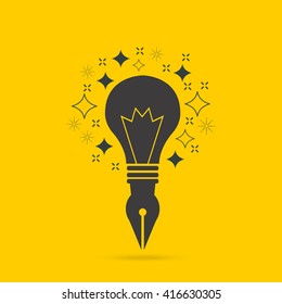 Idea logo with magic sparkle design template.Idea flat icon,on yellow background Vector illustration