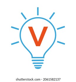 Idea Logo. V letter logo with electric bulb vector