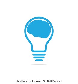 Idea logos,
lamp vector design with blue brain.