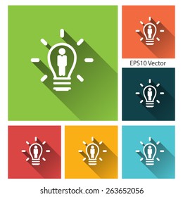 Idea - long shadow flat icon set for app and web site.
