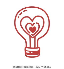 Die Idee der Liebe blinkt wie eine Glühbirne. Herz in Glas Glühbirne der elektrischen Lampe. Handgezeichnete einfache Postkarten für Valentinstag, Hochzeit, Muttertag, Geburtstag. Vektorgrafik 