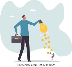 Idea to make money, financial innovation or business or investment ideas, earning or profit from creativity.character for design.