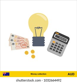 Idea makes money . Australian dollar banknote. Business finance concept vector illustration.