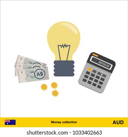 Idea makes money . Australian dollar banknote. Business finance concept vector illustration.