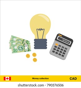 Idea makes money . Canadian dollar banknote. Business finance concept vector illustration.