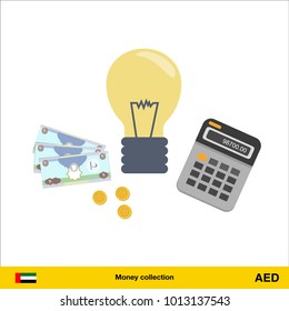 Idea makes money . Dirham banknote. Business finance concept vector illustration.